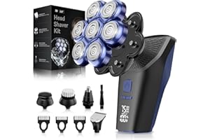 MOSLUCKAMP Head Shavers for Bald Men, 7D Electric Magnetic Shaver Razor Face Hair Trimmer for Men, Rechargeable LED Display IPX7 Waterproof Detachable 10 in 1 Shaving Grooming Kit Type-C Charge Dry/Wet (Blue)