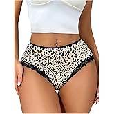 OYOANGLE Women's Sexy Lace Panties Leopard Print Underwear Criss Cross Back Low Rise Brief