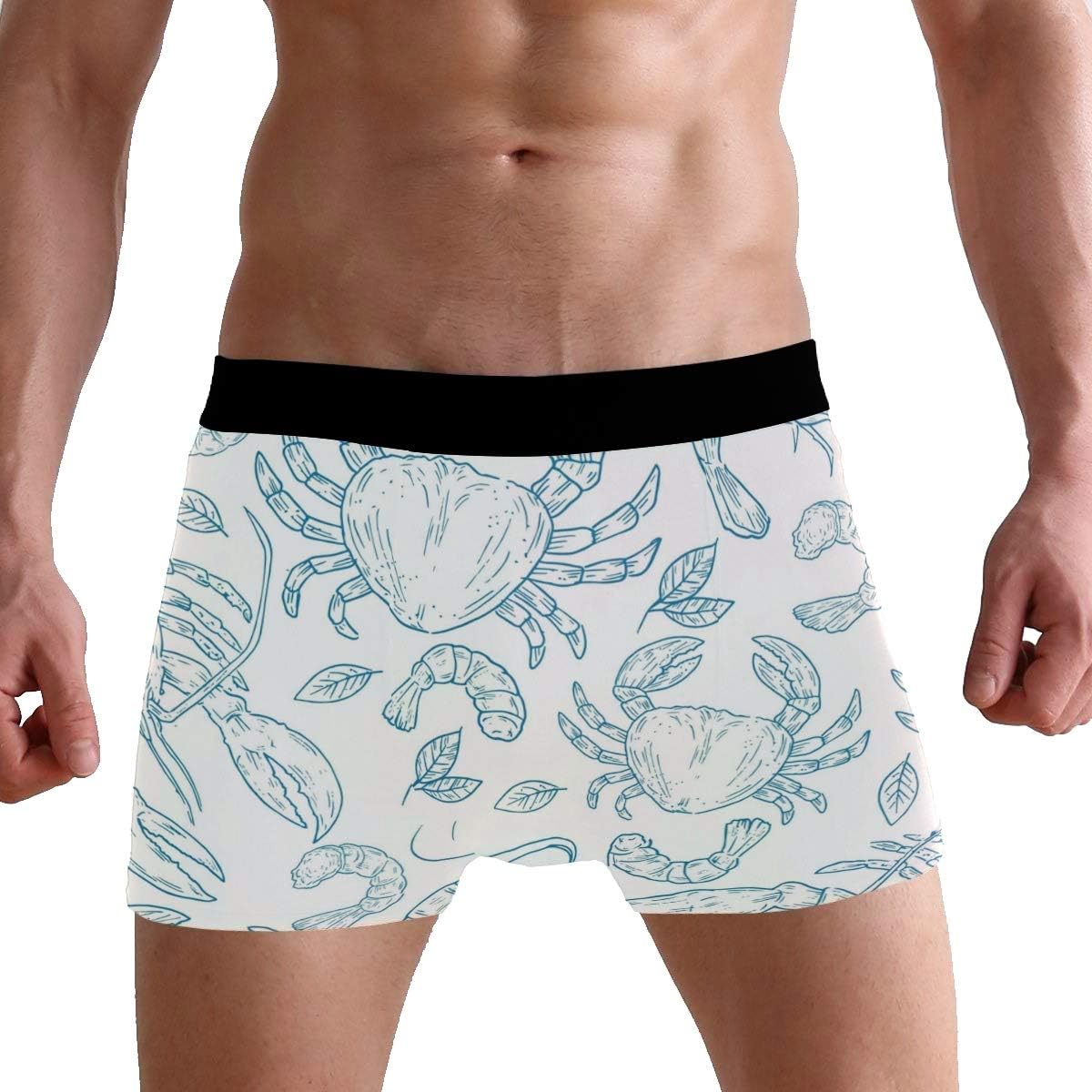 Hand Drawn Natural Seafood Lobster Crab Prawn Men's Underwear Soft