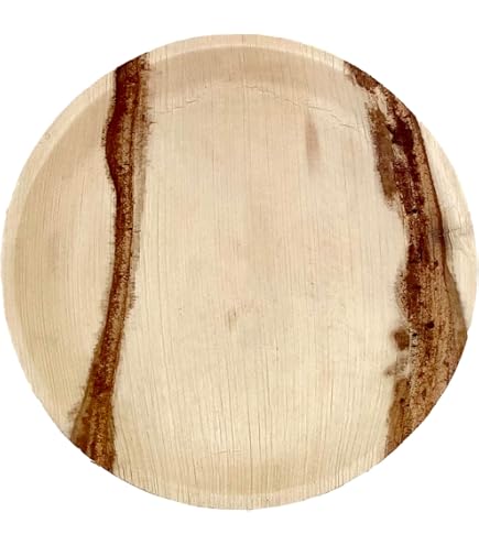 ECONLY Platos Redondos De Hoja De Palma Desechables De 10 Pulgadas [200] | Platos Biodegradables Compostables Ecológicos Para Fiestas, Resistentes Y Ecológicos, Aspecto De Bambú, Para Campamento, Boda, Eventos