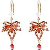 Sonateomber Gold Fall Maple Leaf Dangle Drop Earrings for Women, Sparkly Cute CZ Rhinestone Crystal Autumn Earings Thanksgiving Prom Holiday Accessories Fashion Jewelry Gift