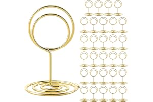 Dokpav 30 PCS Table Number Holders, Gold Table Card Holder, Round Seat Place Cardstock Stands, Mini Menu and Photo Holders fo