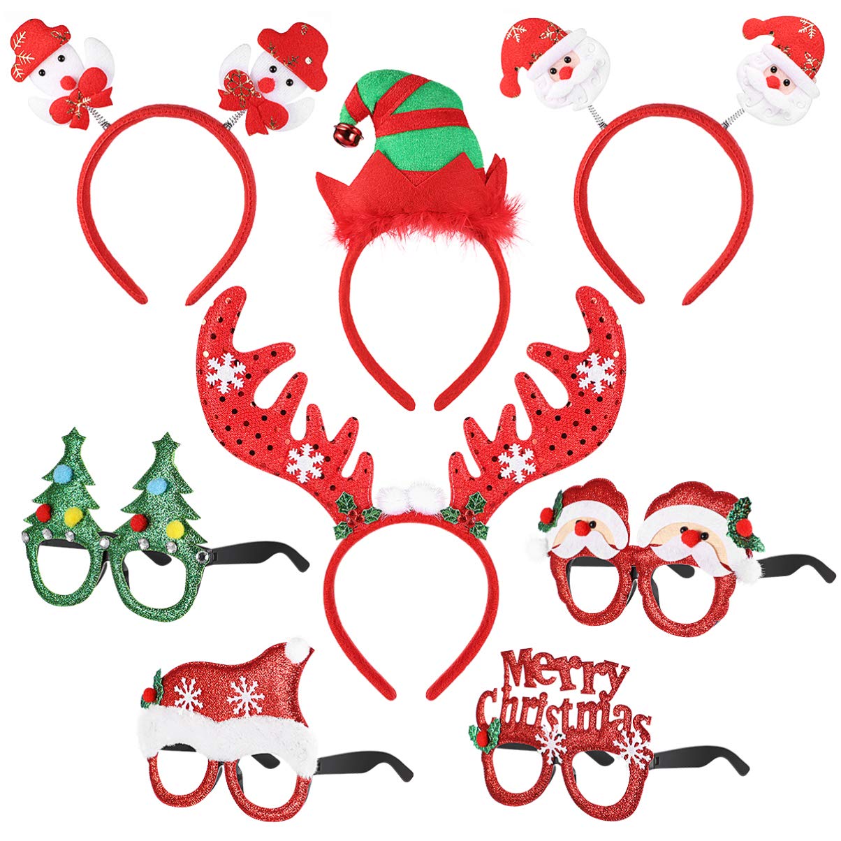 Toyvian Christmas Headbands, Santa and 4 Pcs Christmas Party Funny Glasses Frames