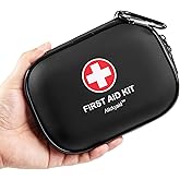 Mini First Aid Kit - 120 Piece Small Waterproof Hard Shell Medical Kit | Emergency First Aid Supplies and Survival Kit For Car, Home, Office, Travel, Camping, Sports, Outdoor, School (Black)