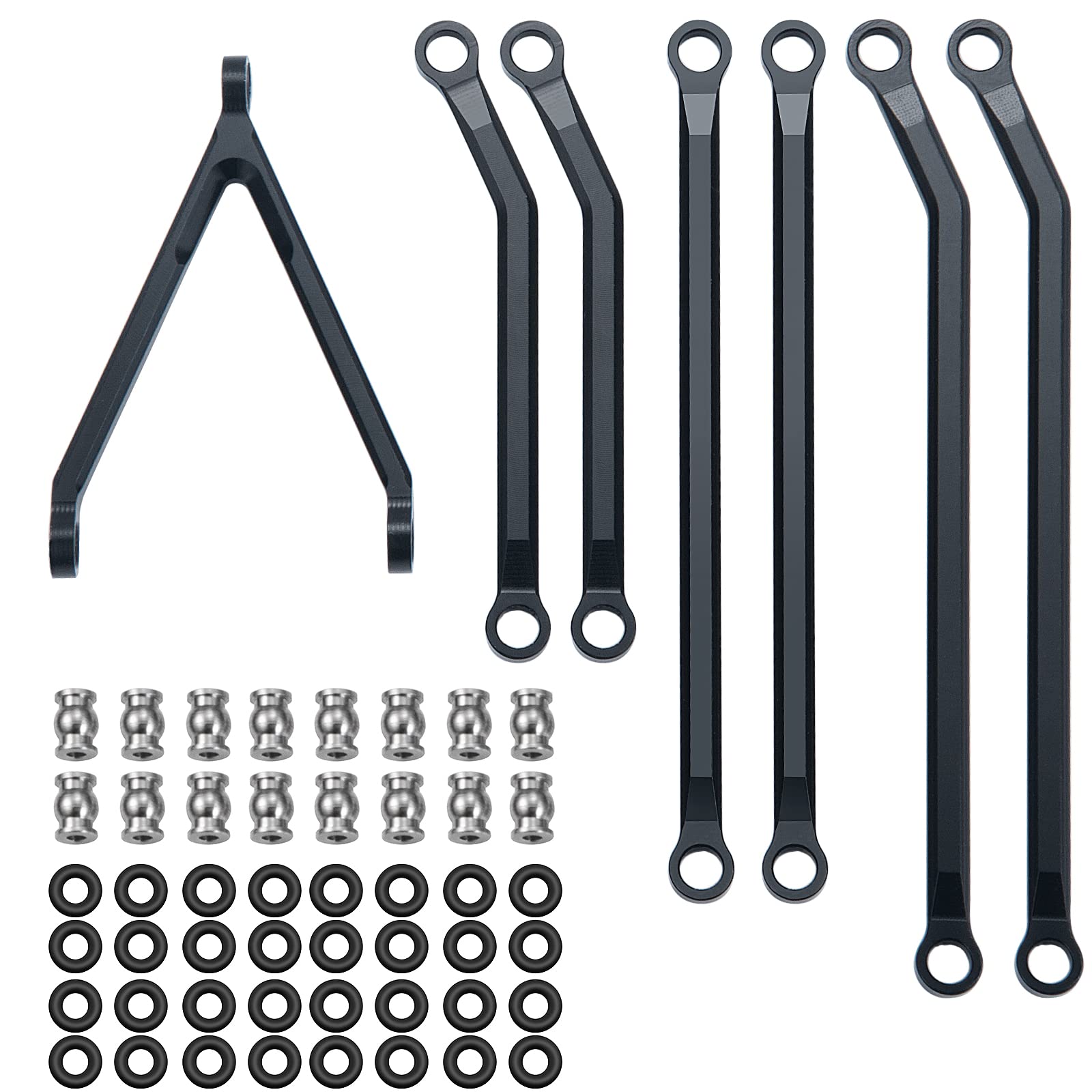 AXspeed 1Set CNC Metal High Clearance Chassis Linkage Steering Links Set for 1:24 Axial SCX24 AXI00005 Car (Black) (Black)