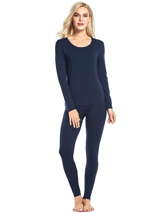 ADOME Damen Baumwolle Thermounterwäsche Set mit Fleece/ohne Fleece Thermo-Unterwäsche Set