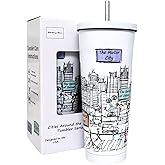 Beary Blu Cities Around the World 25 Oz Tumbler Series - Designed in the USA - Vacuum Insulated Tumbler with Lids & Straw - Stainless Steel Coffee Water Travel Mug, for Hot Cold Drink (Detroit)
