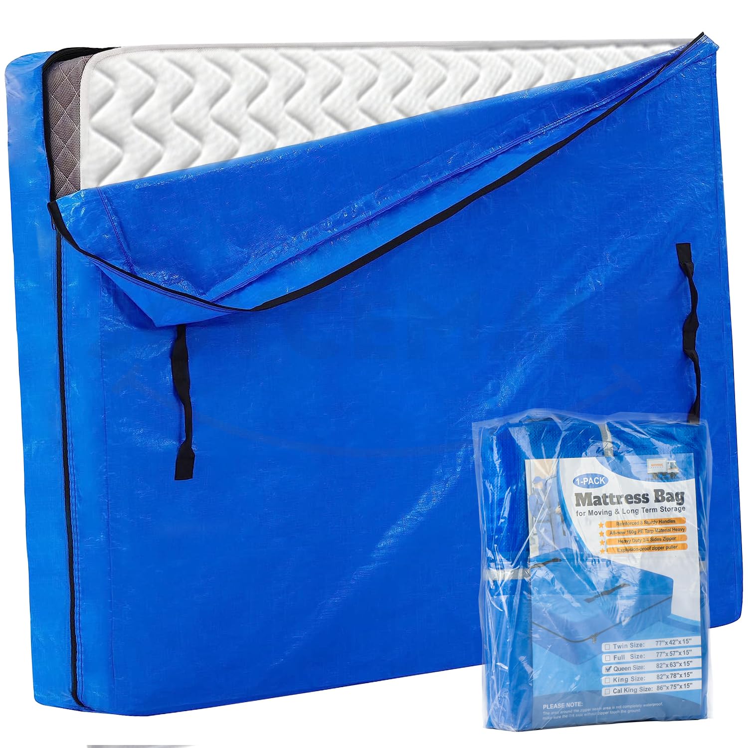 JOYCEMALL Super King Size Mattress Bag for Moving & Storage - Heavy Duty, Extra-Thick, Waterproof & Reusable, 8 Reinforced Handles, Strong Zipper, for Home/Apartment Relocation