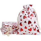 Burlap Cotton Canvas Gift Bags, 20 Packs 5" x 7" Heart Cotton Hemp Drawstring Gift Bags Stocking Storage Sack Cotton Pouch for Valentine's Day Wedding Party Halloween Thanksgivings Christmas New Year (5''x7'', Heart C)