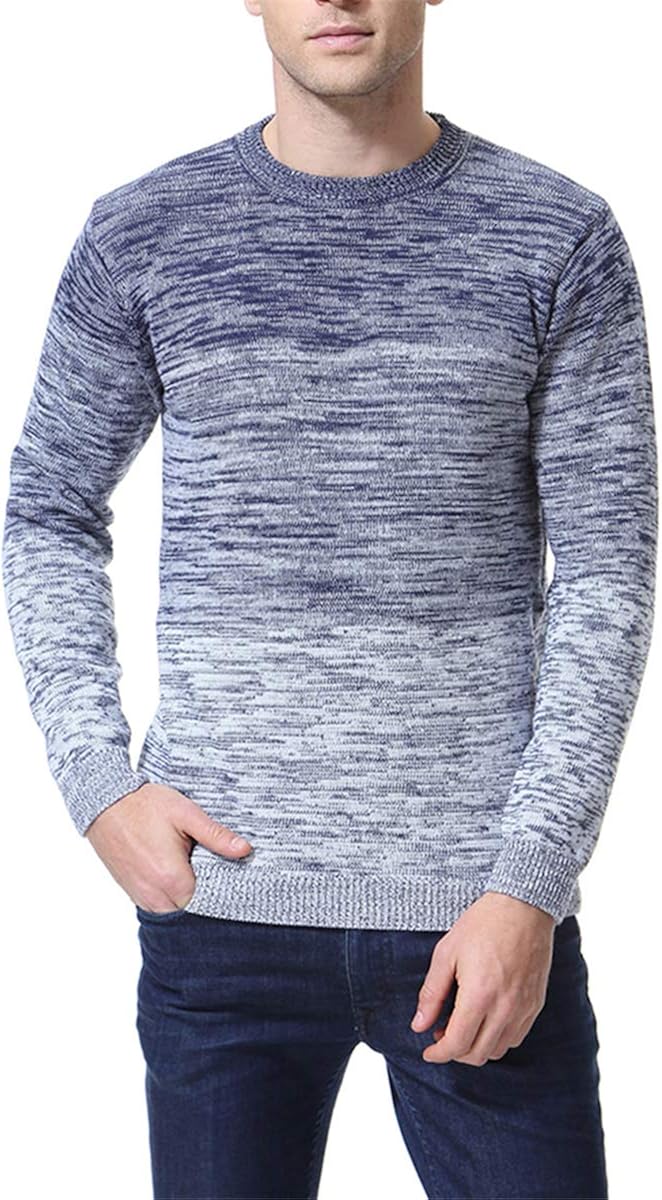 LongPing Men's Casual Color Block Pullover Cotton Crewneck Sweaters Assorted Striped Knitwear