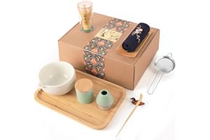 Artcome Japanese Matcha Tea Set, Matcha Bowl with Pouring Spout, Tea Tray, Bamboo Whisk, Ceramic Whisk Holder, Handmade Matcha Ceremony Kit For Japanese Tea Ceremony (10Pcs)