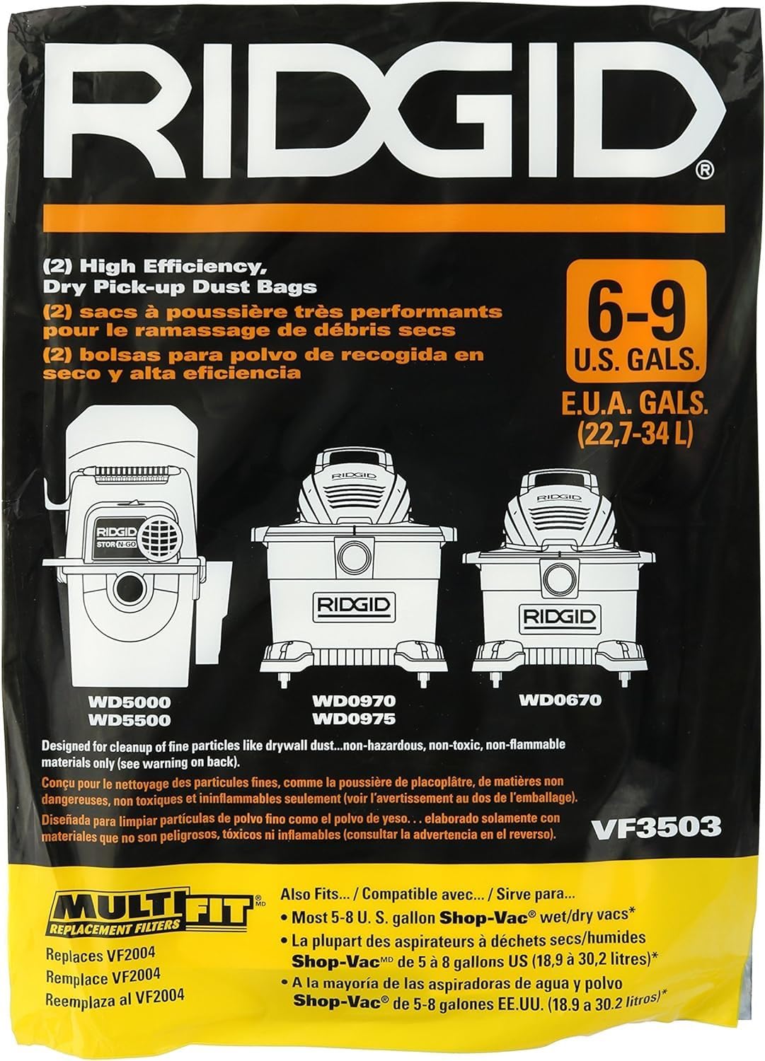 Ridgid 40153 Dust Bag, 6-9 Gallon