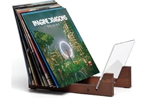 KAIU Vinyl Record Storage Holder - Solid Wood with Crystal Clear Acrylic Holder - Premium Design, Perfect 12" LPs or 7" Singles Display Unit - Stores and Supports up to 50 Albums (Vintage Brown)