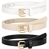 TRIWORKS 3 Pack Women Skinny Leather Belt for Jeans Pants Dress Ladies Thin Waist Belt with Gold Buckle