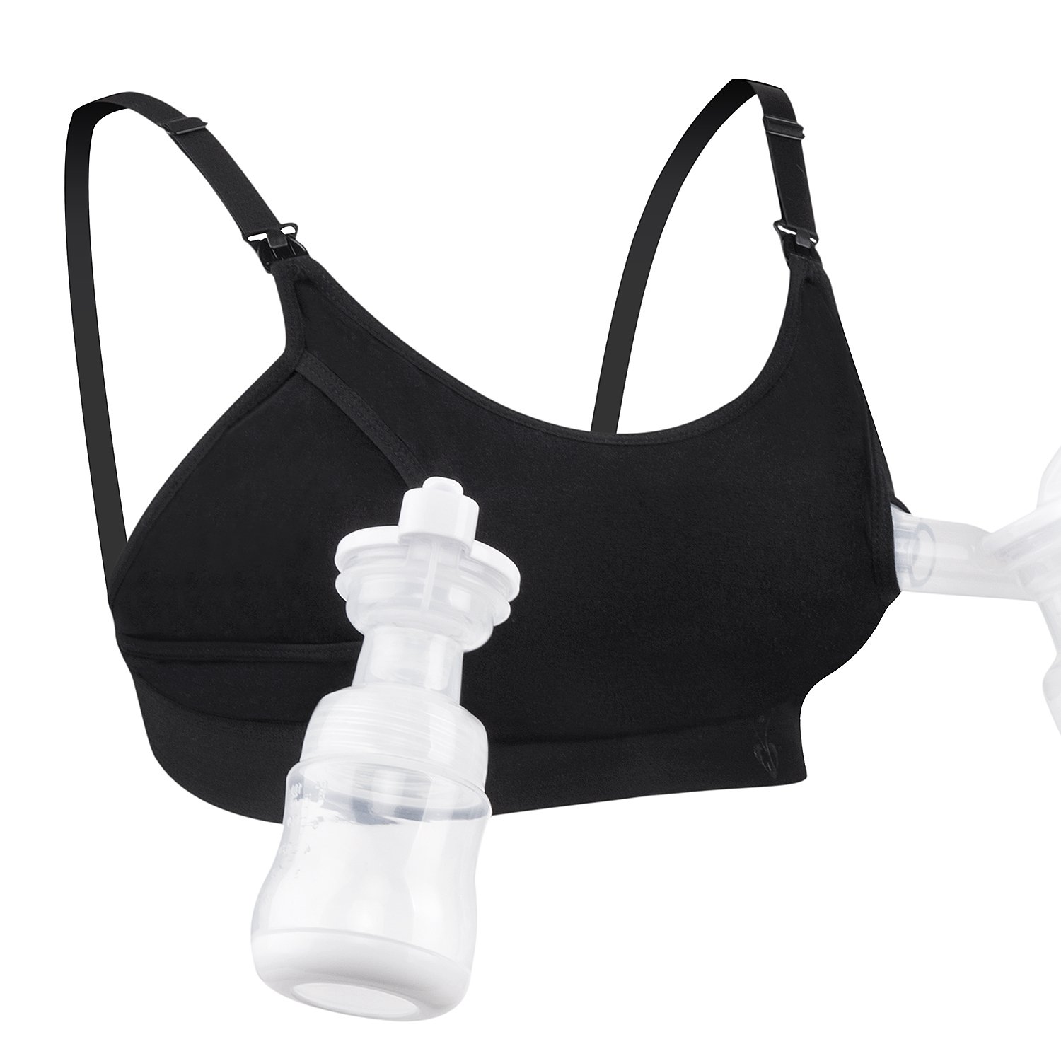 Hands-Free Nursing & Pumping Bra Adjustable Breast-Pumps Holding Bra by Momcozy - Suitable for Breastfeeding-Pumps by Lansinoh, Philips Avent, Bellema, Spectra, Evenflo (Small, Black)