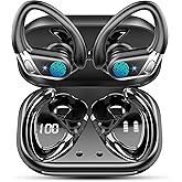 Wireless Earbuds, 2026 Bluetooth 5.4 Headphones Sport, Bluetooth Earbuds with ENC Noise Canceling Mic, 65H Stereo Wireless Headphones IP7 Waterproof with Earhooks, Dual LED Display for Workout/Running