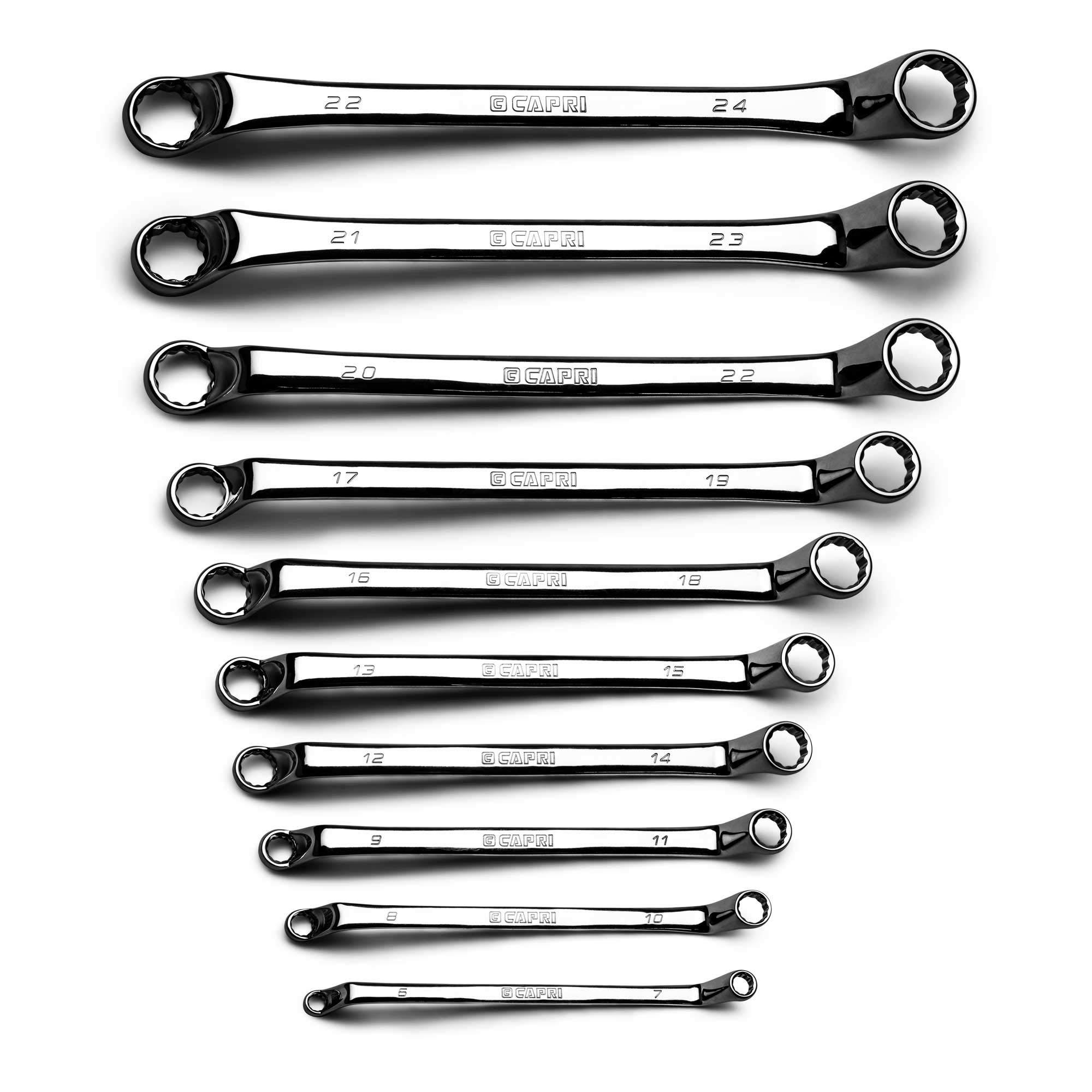 Capri Tools 75-Degree Deep Offset Double Box End Wrench Set, 6 to 24 mm, Metric, 10-Piece with Heavy Duty Canvas Pouch (CP11950-10MPK) — image 1