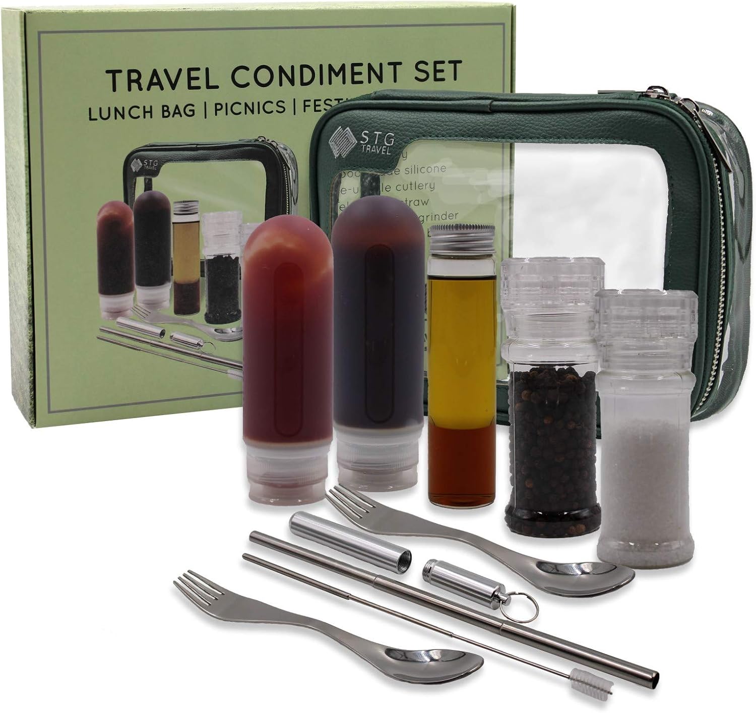 Travel Condiment Set Sauce Bottles, Olive Oil Bottle, Mini Salt