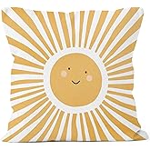 MONALET Yellow Boho Sun Throw Pillow Covers 18x18, Sunshine Decor Pillow Cases Gifts for Playroom Classroom Nursery Kids Room Bedroom, Bohemian Sun Decorative Square Pillowcases for Couch Bed Sofa