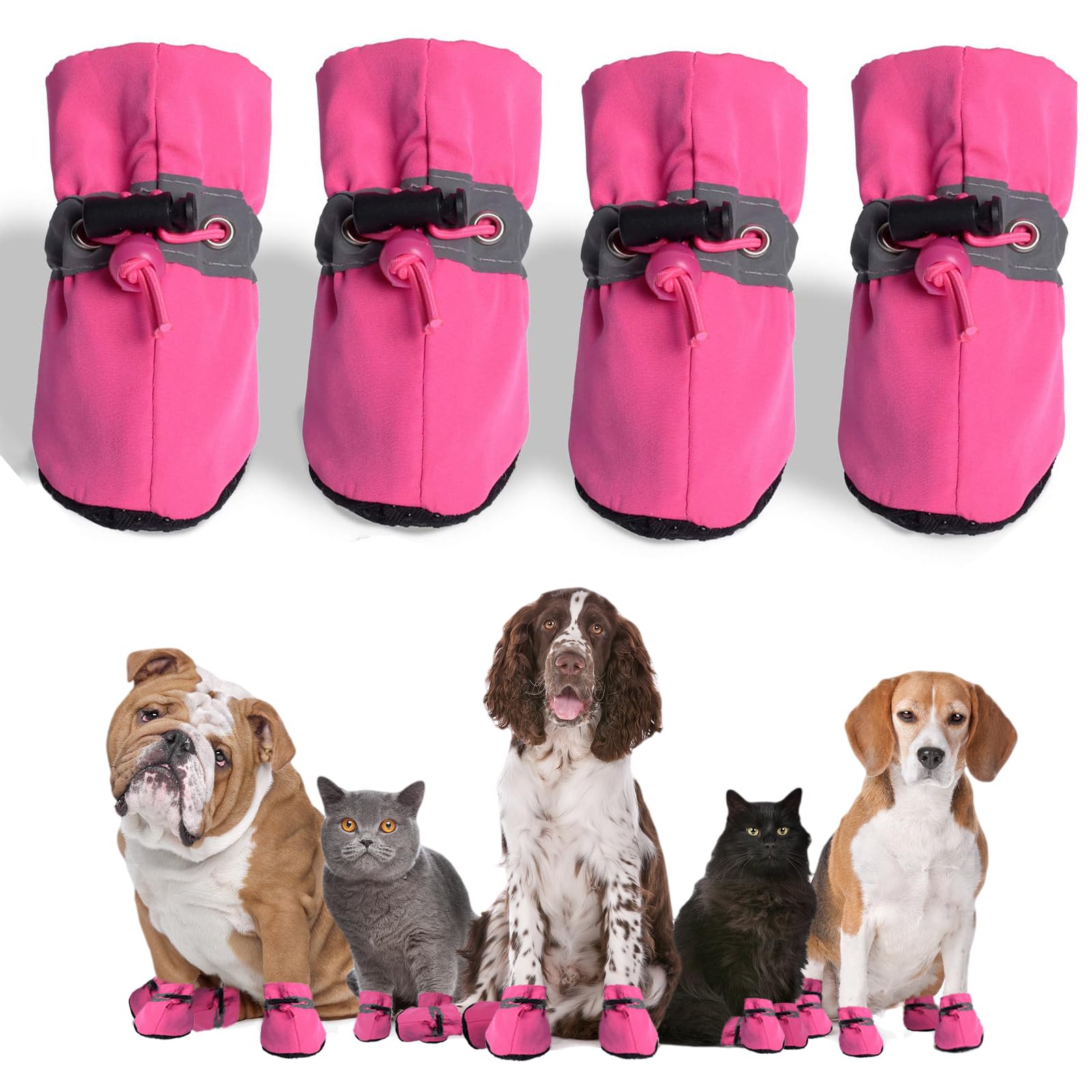 4 Pcs Non-Slip Waterproof Dog Boots | Soft Paw Protectors for Indoor, Outdoor | Small/Medium/Large Sizes (Pink, 2)