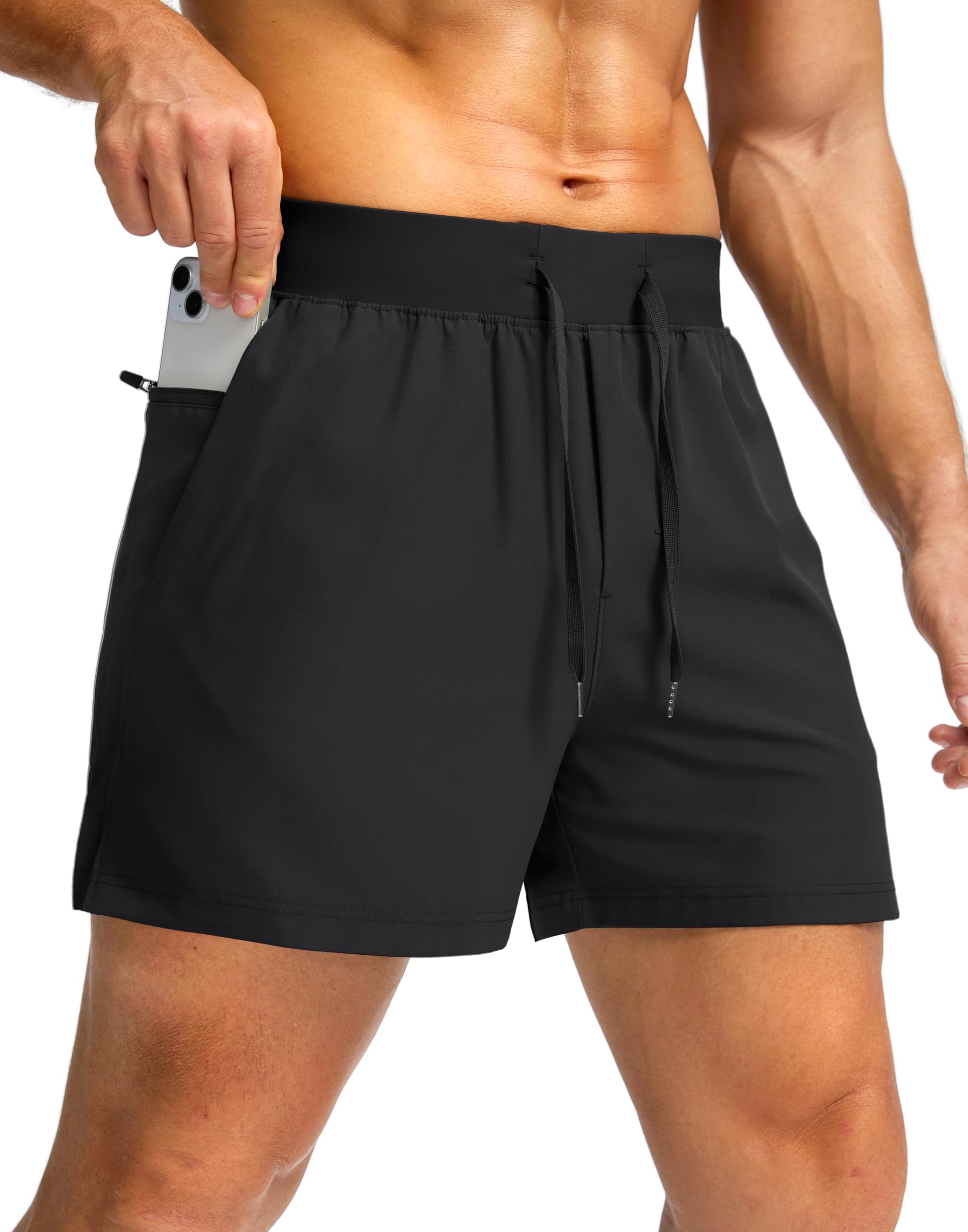 Photo 1 of Men's Running Shorts with Zipper Pockets 5 Inch Lightweight Quick Dry Gym Athletic Workout Shorts for Men (Black, XXL)