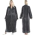 Oksun Womens Fleece Warm Robe: Cozy Flannel Long Zipper Bathrobe - Plush Winter Housecoat Nightgown