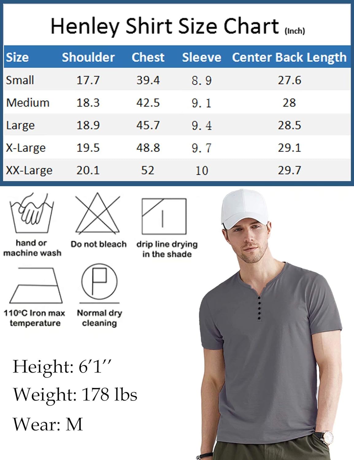 LecGee Men's Cotton Henley Shirt Short Sleeve Regular Fit Henley Top Casual Fashion T-Shirt with Buttons: Clothing