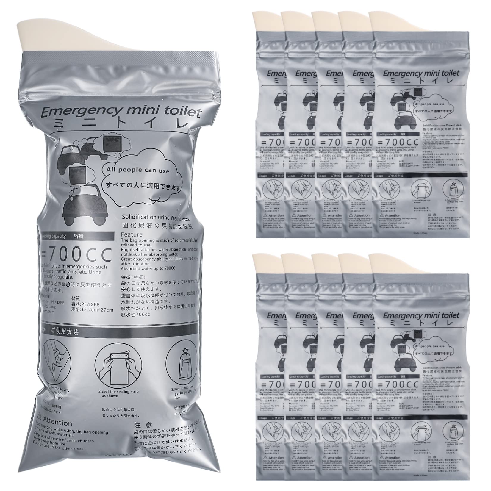 lzijun 10 Pcs Urine Bags, 700ml Emergency Camping Pee Bags, Portable Urinal Toilet Bags, Travel Outdoor Car Traffic Jam Emergency Vomit Bag for Men Women Kids Children Patient Emergency Urinal Bags