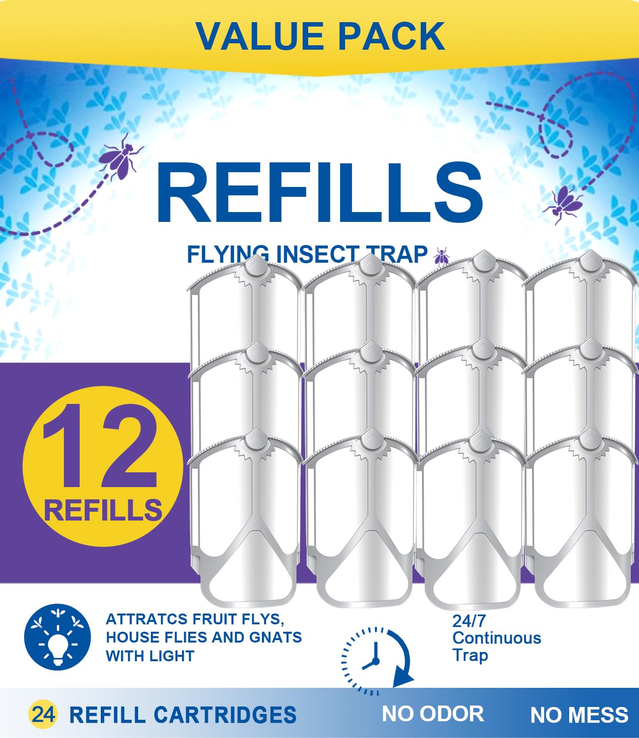 Photo 1 of 12 Pack Refill Cartridges, Super Sticky Compatible with Indoor Light M364 M364A and Max, Flying Insect Trap Refills Easy to Replace
