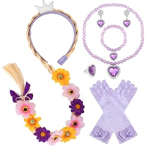 Atoden Elsa Rapunzel Costume Accessories Long Braided Wig Headband Glove Jewelry Set