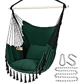 Y- STOP Hammock Chair Hanging Rope Swing, Max 500 Lbs, 2 Cushions Included, Large Macrame Hanging Chair with Pocket for Superior Comfort, with Hardware Kit, Green