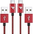 Rampow Micro USB ケーブル【1M/2本組/保証付き/赤】 2.4A急速充電ケーブル 高速データ転送 7000+回の曲折テスト 高耐久編組ナイロンケーブル Android スマホ 充電ケーブル マイクロusbケーブル