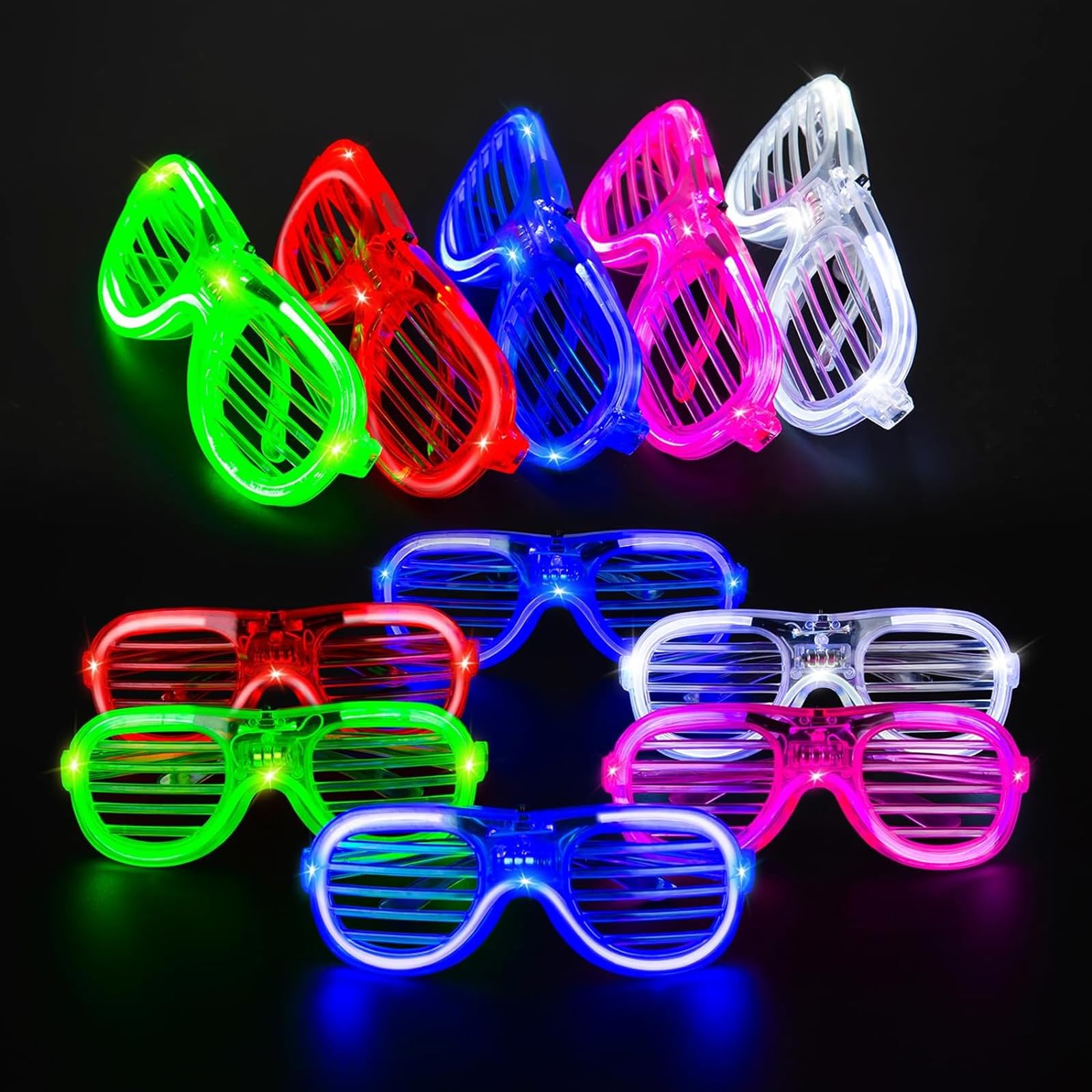 DXBNEZBC 10 Pcs LED Glasses Light up, Neon Party Glasses, 5 Colours Flashing Glow Sunlasses, Luminous Shutter Rave Glass for Birthday Christmas Concert Glow in the Dark Party