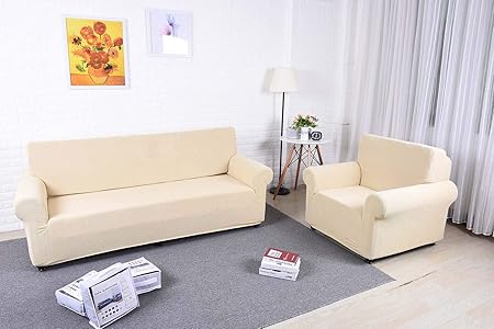 Buy Iisutas Spandex Fabric Stretch Couch Covers Loveseat Slipcover Furniture Protector For 2 Cushion Couch Beige Online At Low Prices In India Amazon In
