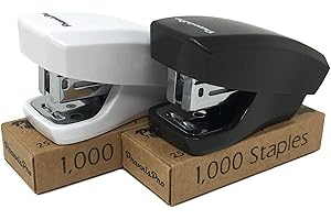 PRAXXISPRO Aria Premium Mini Stapler Set - with Built-in Staple Removers, 2000 Standard Staples Included - for Office, School, and Travel, Set of 2, Black & White