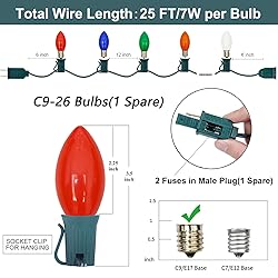 SUNSGNE 25Ft Christmas Lights Outdoor, C9