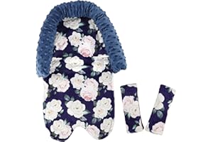 Hooyax Baby Car Seat Head Support Strollers Insert Cushion for Newborn, Infant Carseat Headrest and Strap Covers Ultra Soft Minky Dot Fabric for Baby Girls Boys, Super Cute Watercolor Flower Print