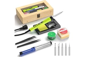 CRTSWEKER Soldering Iron Kit, 190W Soldering Gun, 110V LED Solder Kit for Electronics, Adjustable Temperature 356-932℉, Includes Solder Wire, Sucker, Tips, Stand, Tweezers, Paste and Solid Wood Box, Green