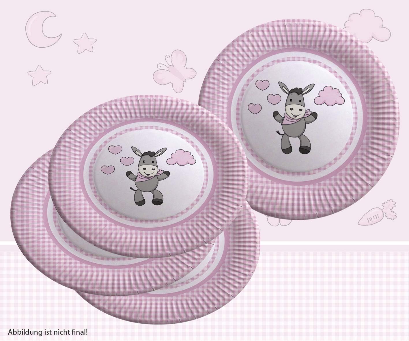TIB Heyne 8 Pappteller * SÜSSE Esel ROSA * zur Baby TIB Heyne 8 Pappteller * SÜSSE Esel ROSA * zur Baby