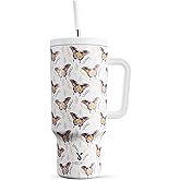 Meoky 40 oz Tumbler with Handle and Straw: Stainless Steel Insulated Tumbler with Lid and Straw - 100% Leak Proof Tumbler for Car Cup Holders - Travelers Commuters Workers, Flutterfly