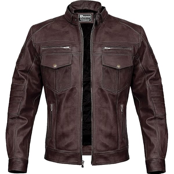 Mens Fitted Vintage Shirt Style Retro Leather Jacket Black Casual