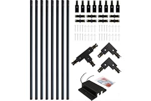 LRAEMXG 26FT H Track Lighting Rails Black, H Type Track Lighting Rails Kit with Floating Canopy Connector, End Caps, Live End Feed, L Connectors, Compatible with 3-Wire Single Circuit H Style System