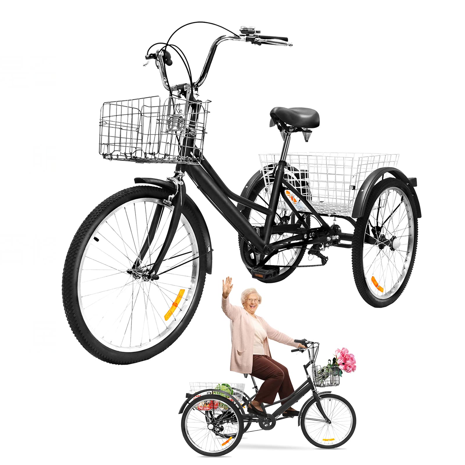 Buy Adult ThreeWheeled Tricycle 1/7 Speed 3Wheel 24inch Elderly Bike