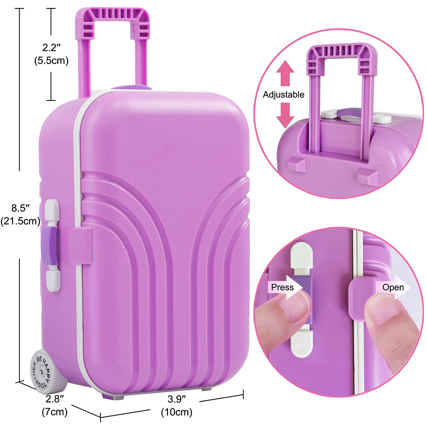 18 Inch Doll Suitcase Travel Luggage Play Set, Mermaid Theme Travel Carrier Storage Accessories for 18inch Doll, Include Case, Clothes, Hat, Sunglasses, Camera, Pillow, Toy Pet