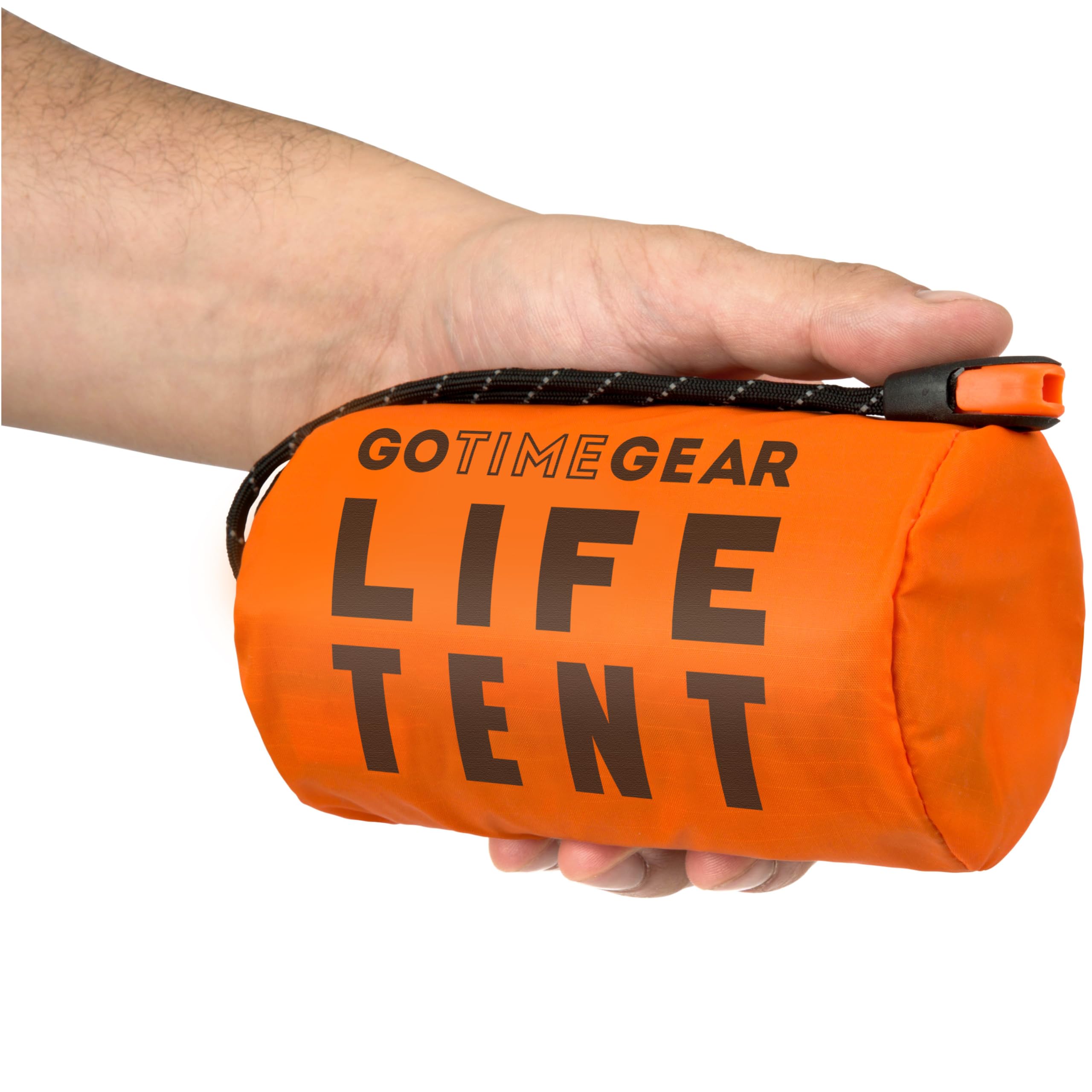 Go Time Gear Survival Life Tent • 2 Person Mylar Emergency Shelter Tube Tent + Paracord • All-Weather Protection for Camping, Hiking, & Survival Kits • Includes Emergency Whistle • 1PK Orange