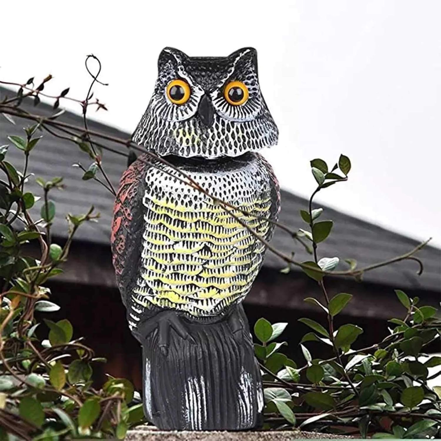 Bird Repellent Owl Decoy, Owl Scarecrow Statue With Rotating Head