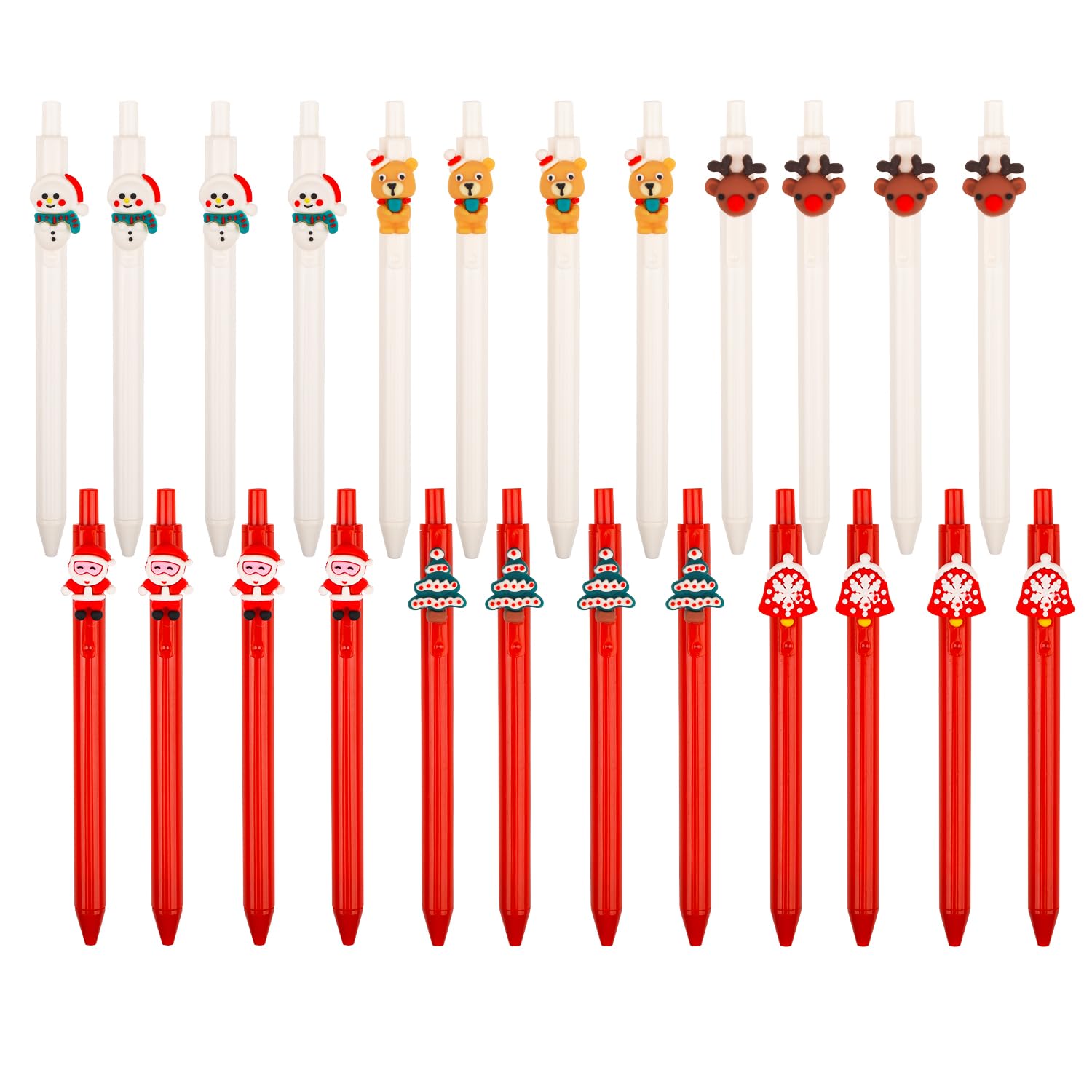 AOVNA Christmas Retractable Pen Cute Xmas Style Gel Ink Pen Snowman Tree Bear Santa Claus Bell Elk Pattern Retractable Pen for Party Favor Gift (24)