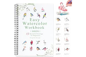 SLWBZ Watercolor Workbook Birds, 15 Different Patterns of Original DIY Designs, 16 Color Watercolor Paint Plates with Palette and Brush, Beginner-Friendly Watercolor Workbooks, Birds