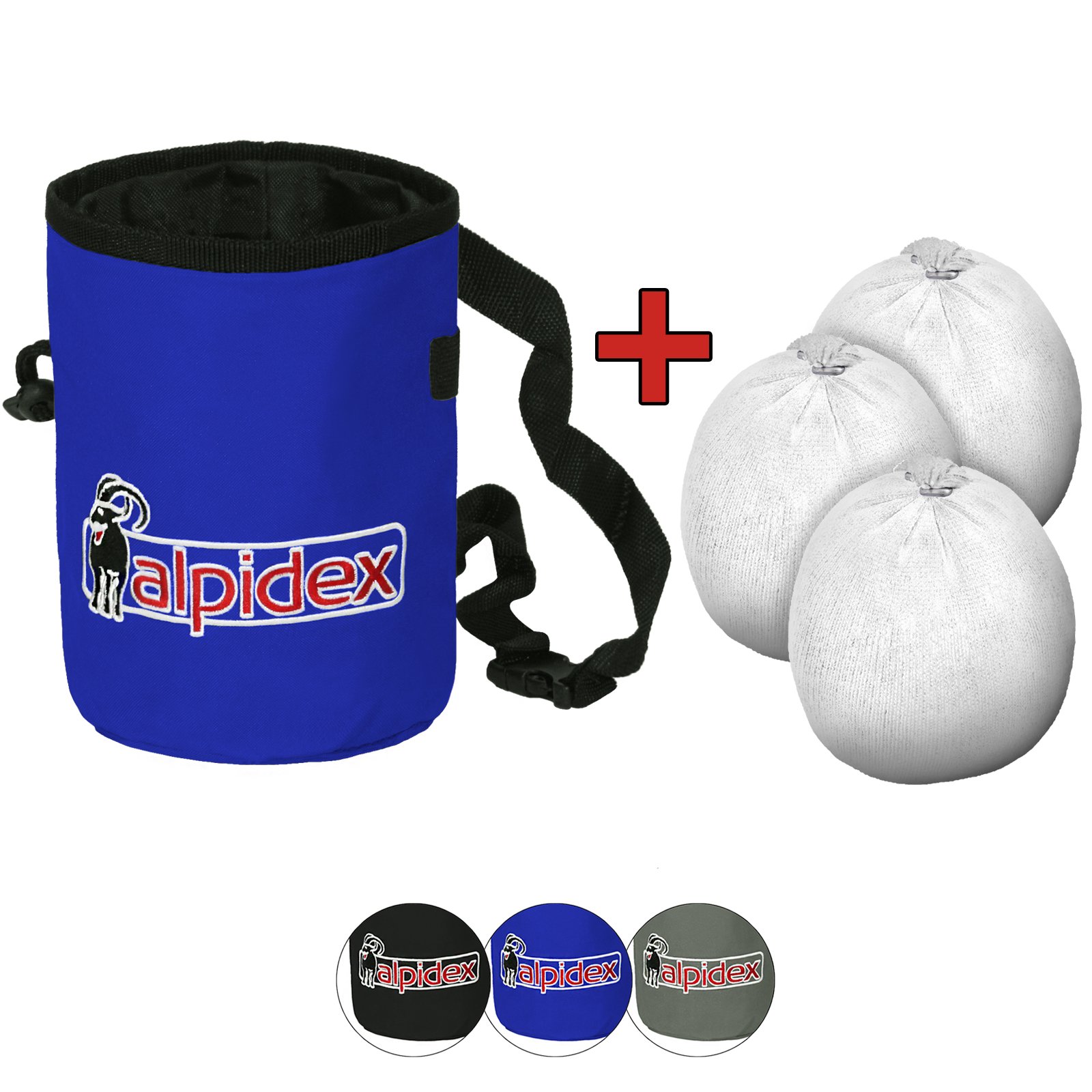 ALPIDEX Chalk Bag for Climbing with 3 x Chalk Ball 35 g and Belt | Chalk Bucket in for Bouldering and Rock Climbing, Colour:Blue Night