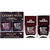 Nails Inc It's Topless Gel-Like Cherry Noir Nail Polish Duo, 4-in-1 Base Coat, Treatment, Color & Top Coat, Long Lasting, Strong, Chip Free, Glossy Salon Quality Manicure, Air Dry, 2 Piece Set